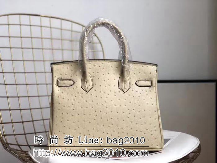 愛馬仕Hermes原版牛皮鴕鳥紋 Birkin 鉑金包 時尚手提包 0AM1011